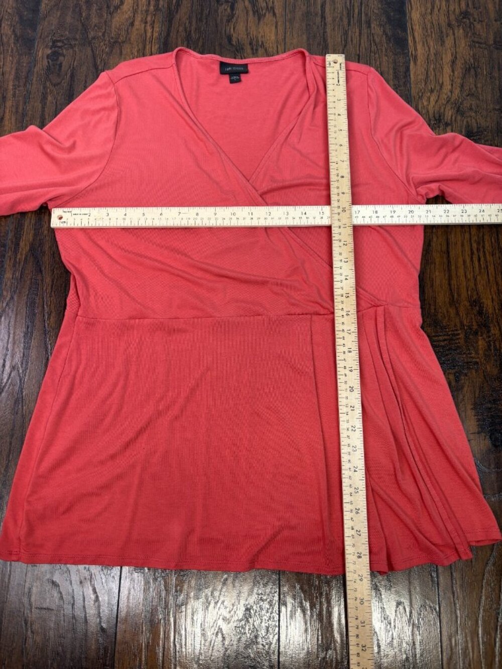 J. Jill Top Large Coral Wrap-Front Wearever Collection Stretch Blouse 3/4 Sleeve - Picture 7 of 11